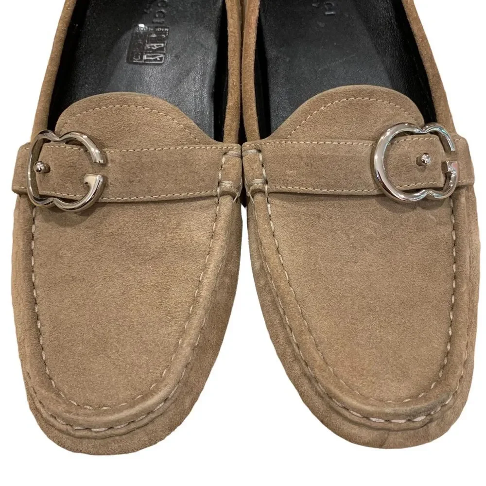 Gucci Sachalian Sport Khaki Suede Driving Loafers‎ 7.5 Men’s